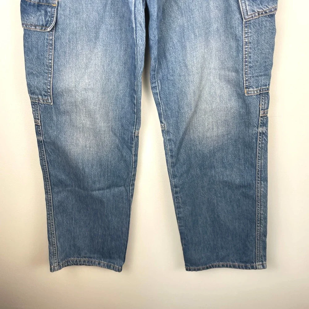Free People Ezra High Waisted Cargo Jeans In Medium Wash Size 30 New